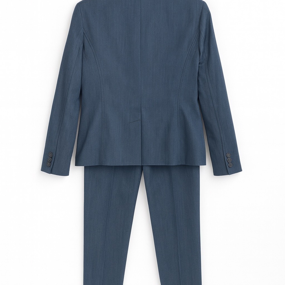 Elie Tahari Denim Blue Wool-Blend Pant Suit | Sz 14 Blazer / 12 Pants - Picture 2 of 14